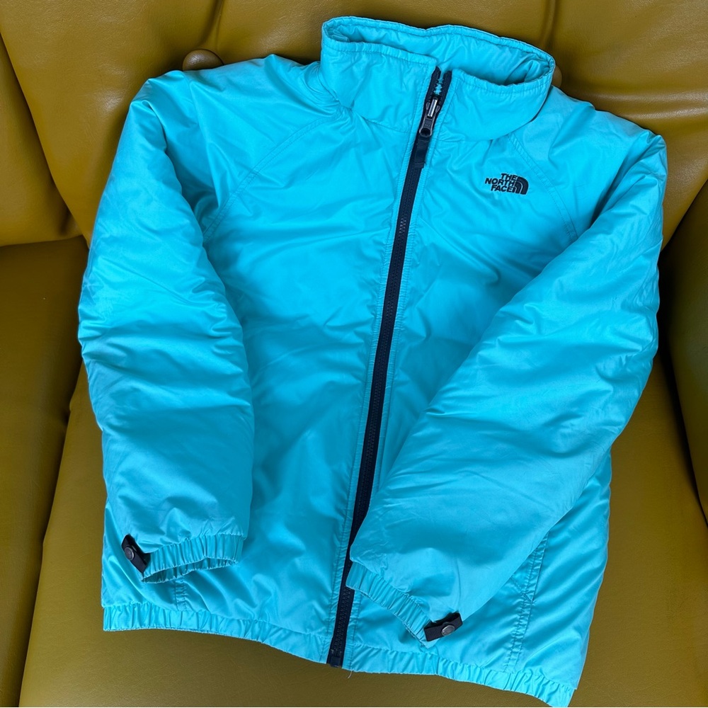 Girls’ 14/16 Turquoise and Gray North Face Puffer Coat